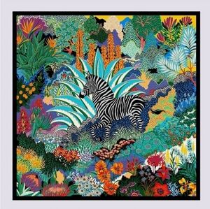 100% Silk Scarf with Tropical Flowers and  Beautiful Zebra 🦓🌺🦋
